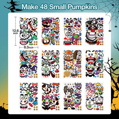 Ayieyill 64 Packs Halloween Stickers Pumpkin Decorating Stickers for Children , 32 Sheet Small Pumpkin Face Stickers for Halloween Party Supplies Trick or Treat Party Favors
