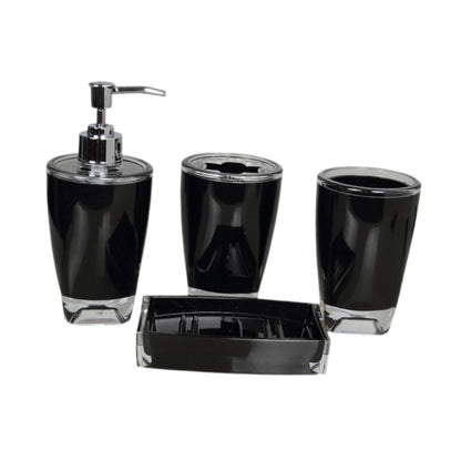 Lazsy 4 Pieces Soap Dispenser Toothbrush Holder Apartment Essentials Acrylic Organizer Black