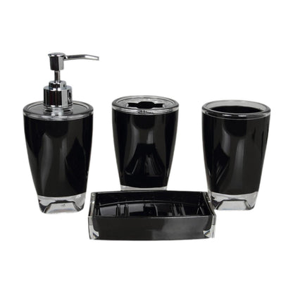 Lazsy 4 Pieces Soap Dispenser Toothbrush Holder Apartment Essentials Acrylic Organizer Black
