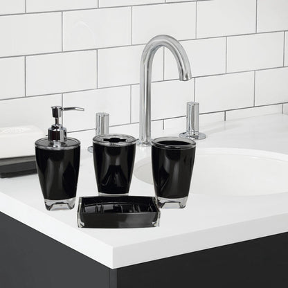 Lazsy 4 Pieces Soap Dispenser Toothbrush Holder Apartment Essentials Acrylic Organizer Black